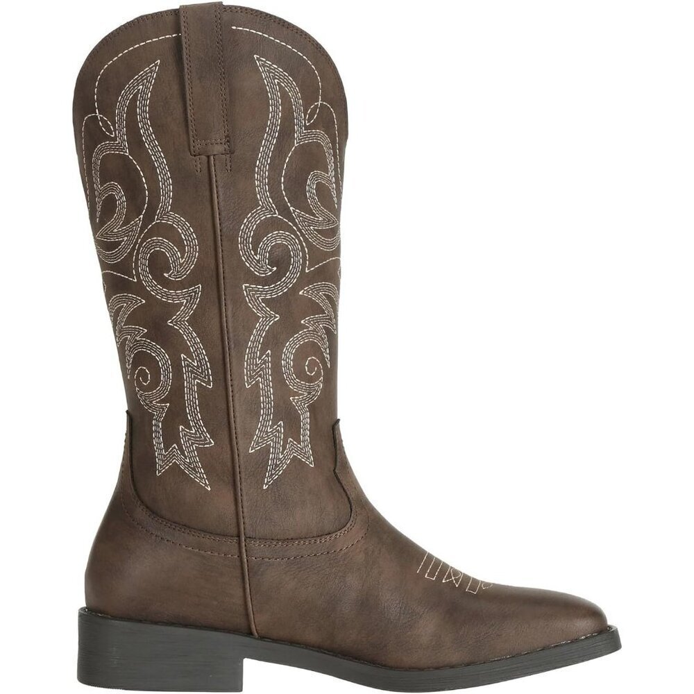 SheSole  Boots Women Dark Brown Faux Leather Square Toe Wide Mid Calf - Picture 5 of 9